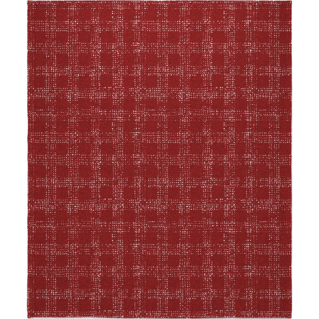 Mud Cloth Plaid - Red and White Blanket, Fleece, 50x60, Red