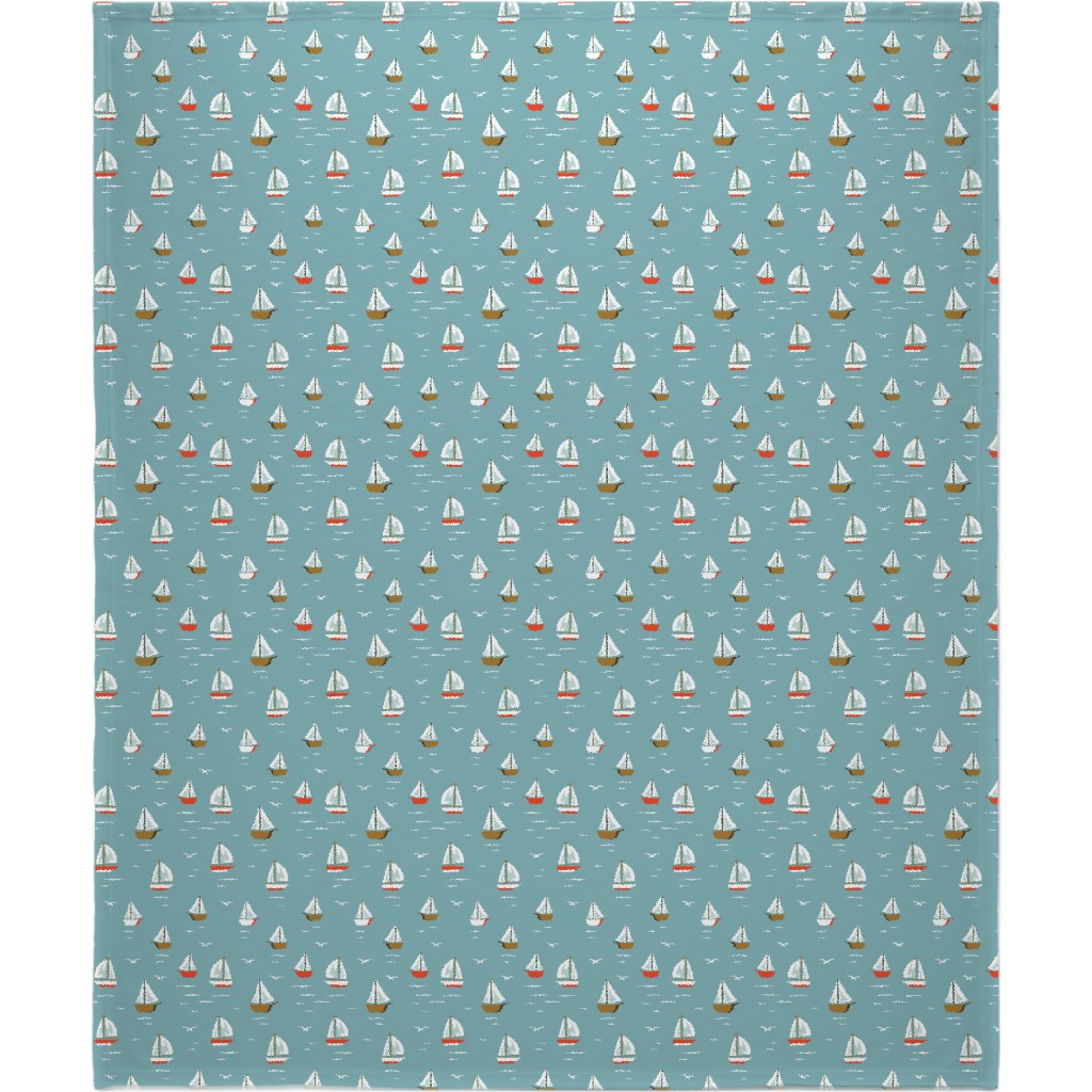 Sailboats Blanket, Fleece, 50x60, Blue, Deep Turquoise