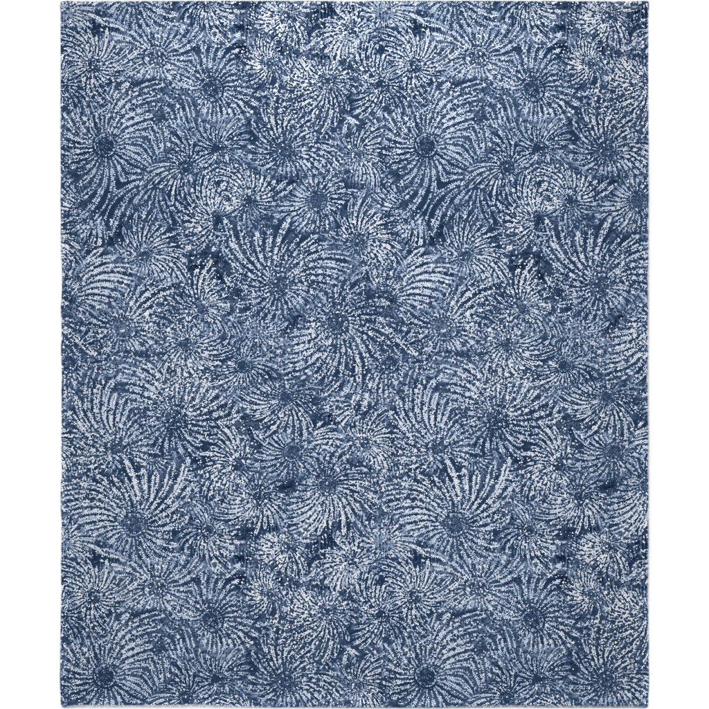 Shibori Floral Bursts - Navy Blanket, Fleece, 50x60, Blue