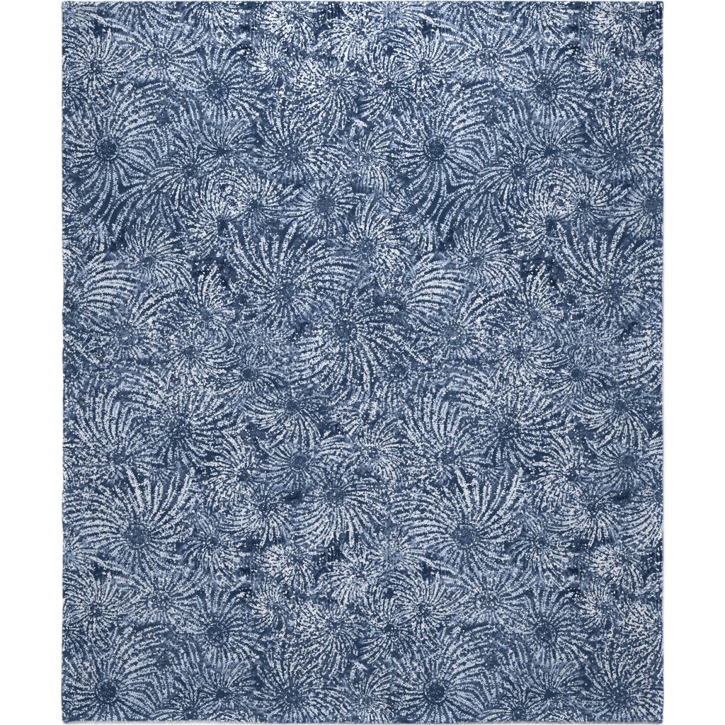 Shibori Floral Bursts - Navy Blanket, Fleece, 50x60, Blue, True Blue