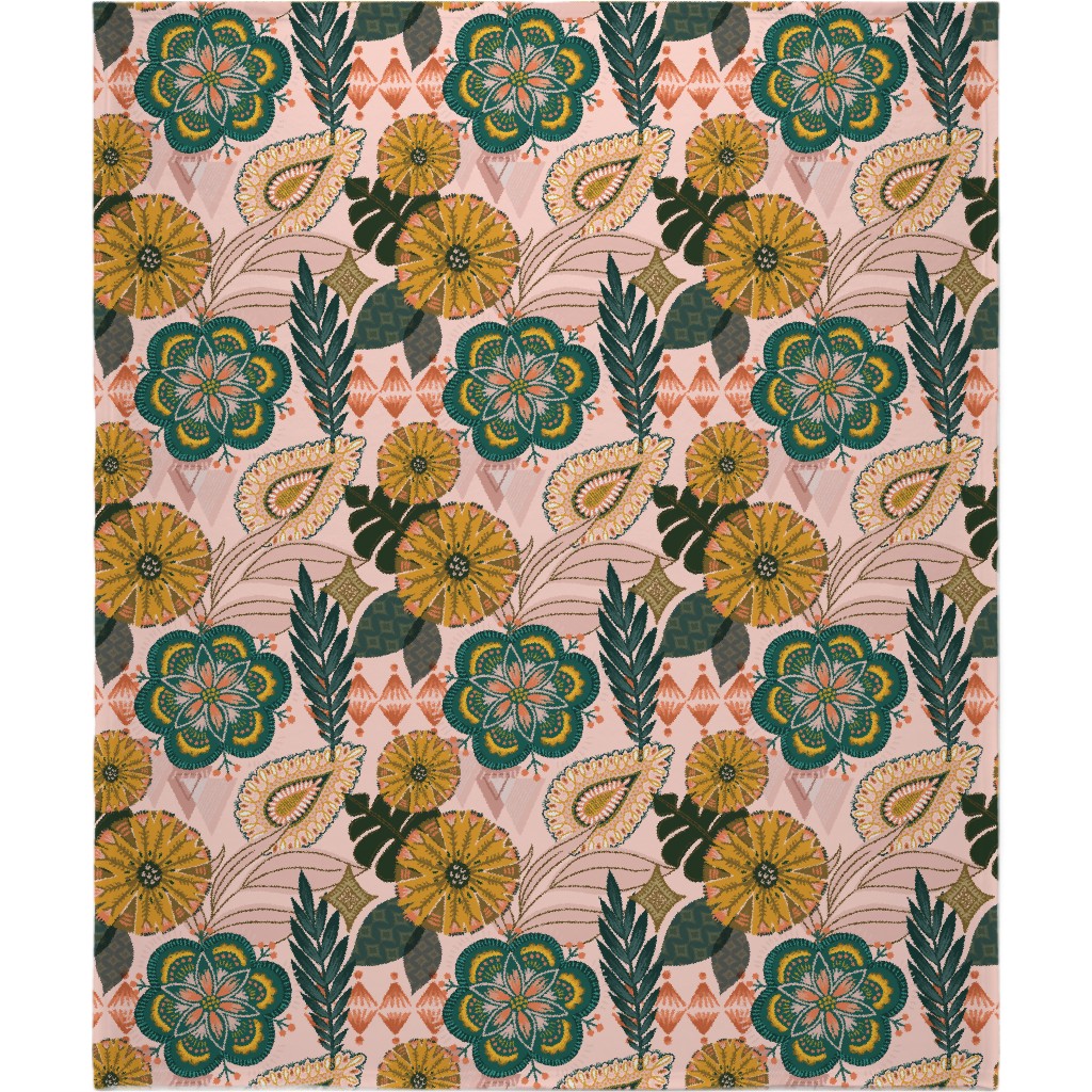 Boho Tropical - Floral - Pink Blanket, Fleece, 50x60, Multicolor