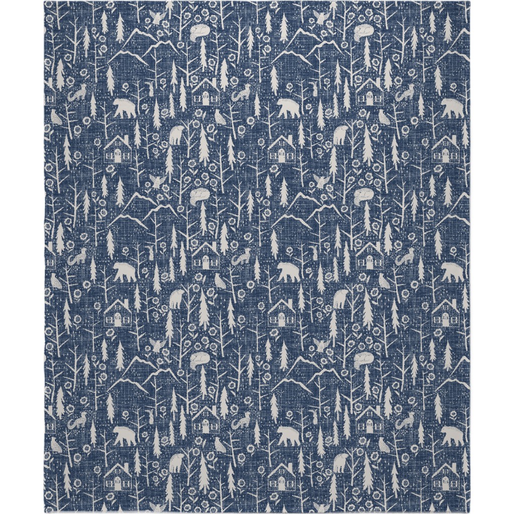 Gingerbread Forest - White on Blue Blanket, Fleece, 50x60, Blue, True Blue