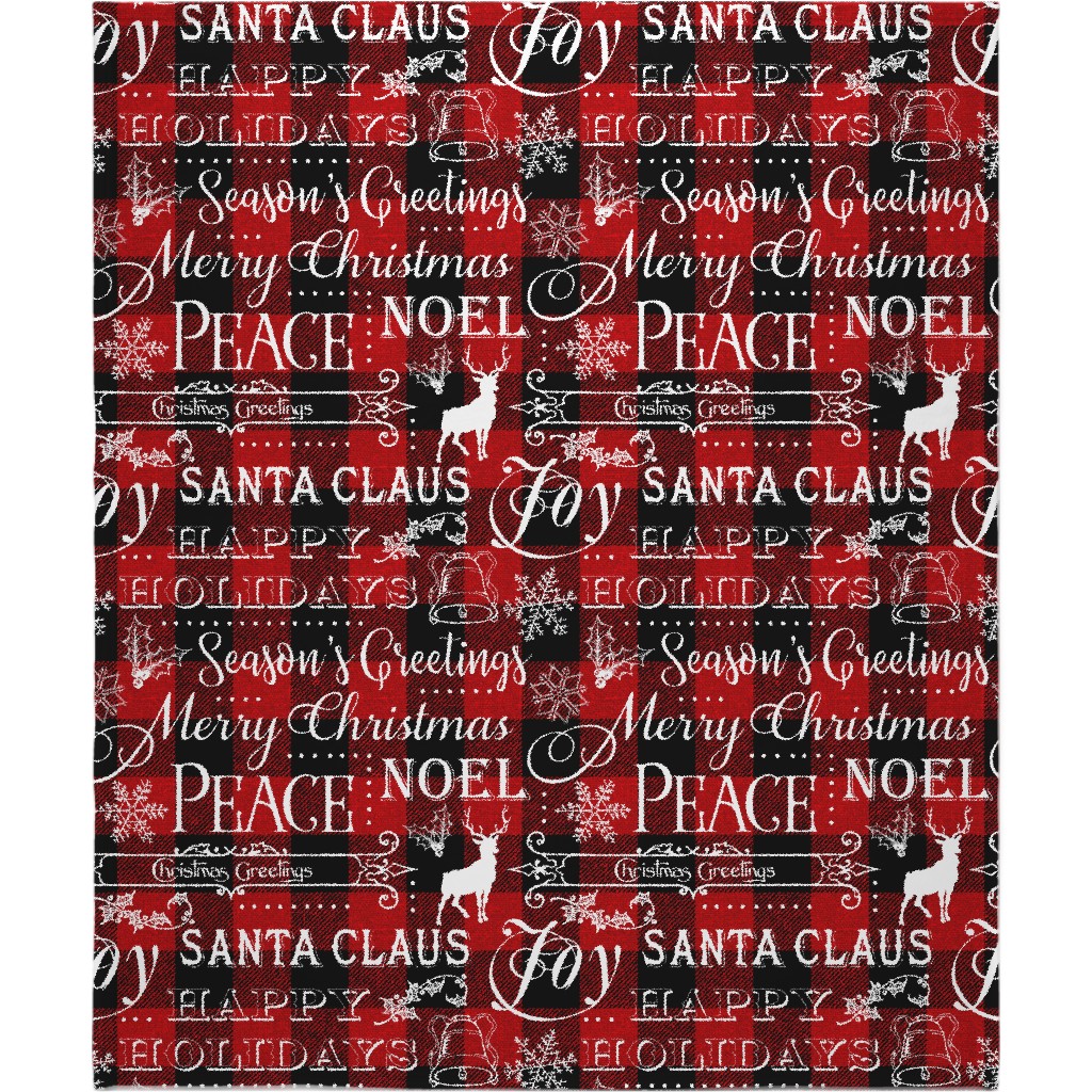 Buffalo Plaid Christmas Typography - Red and Black Blanket, Fleece, 50x60, Red