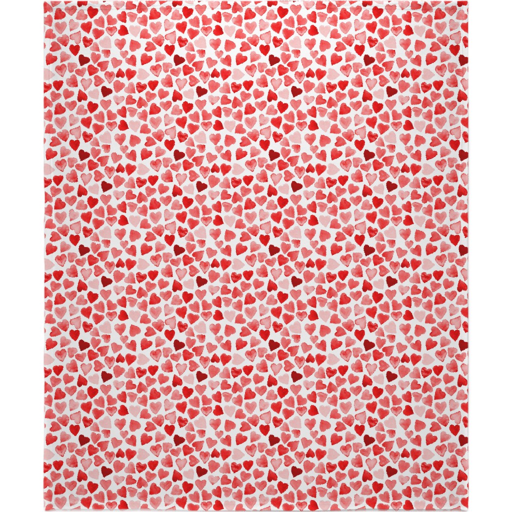 Red Hearts Watercolor - Red Blanket, Fleece, 50x60, Red