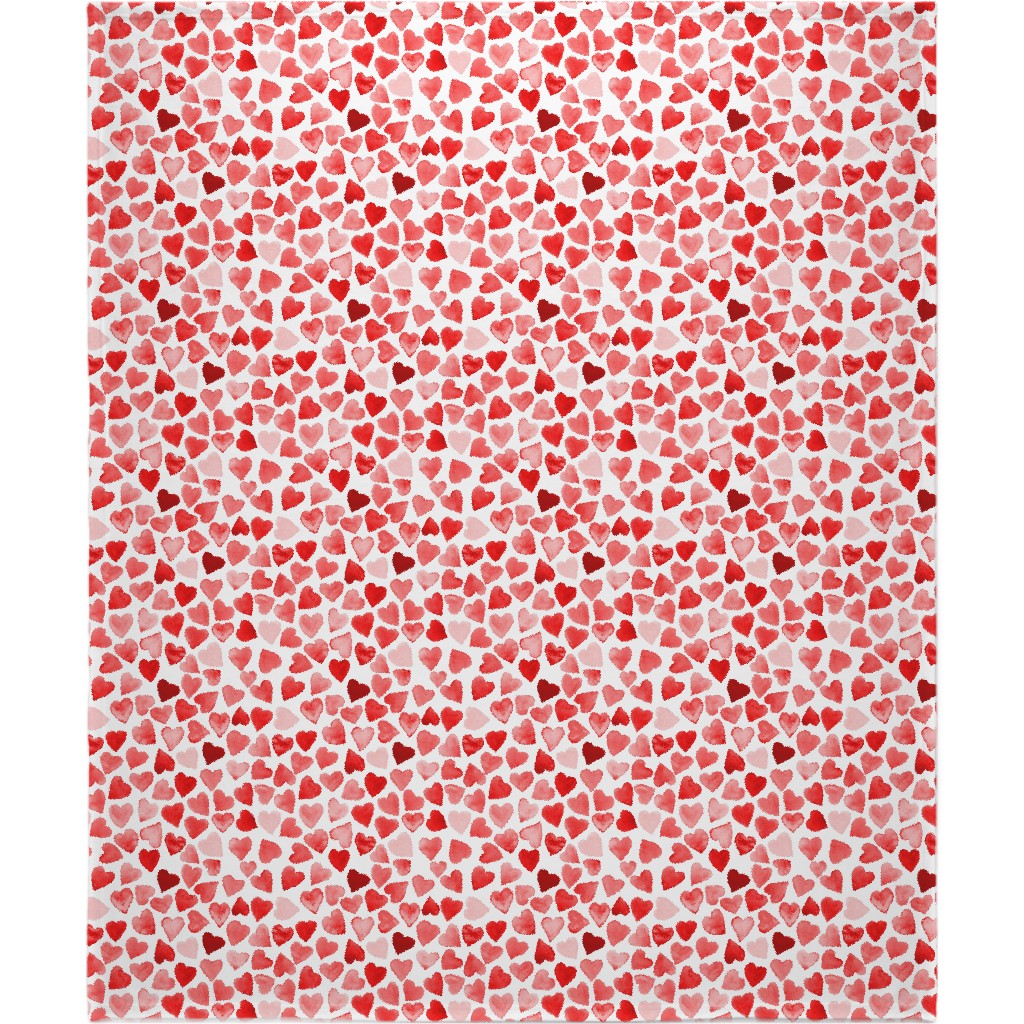 Red Hearts Watercolor - Red Blanket, Fleece, 50x60, Red, Red