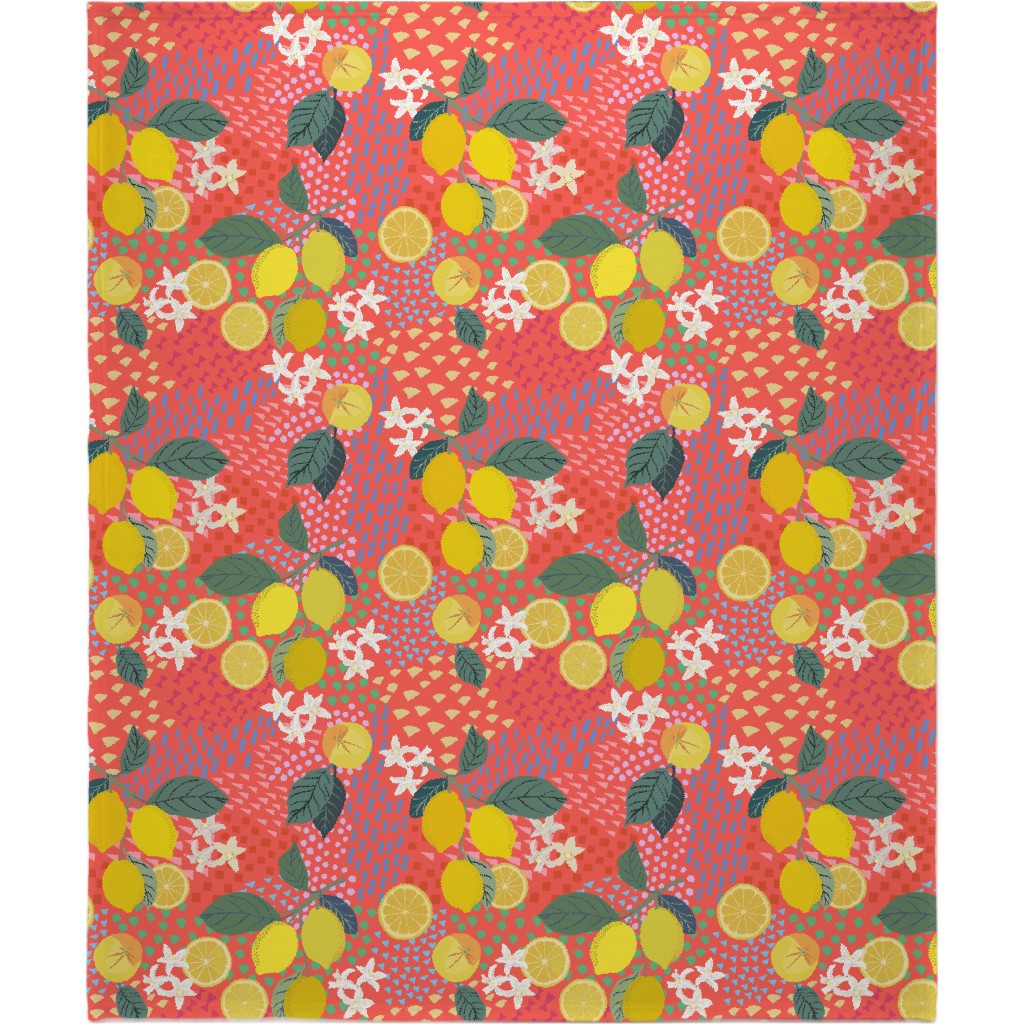 Lemon Flower Branches and Pop - Pink Blanket, Fleece, 50x60, Pink