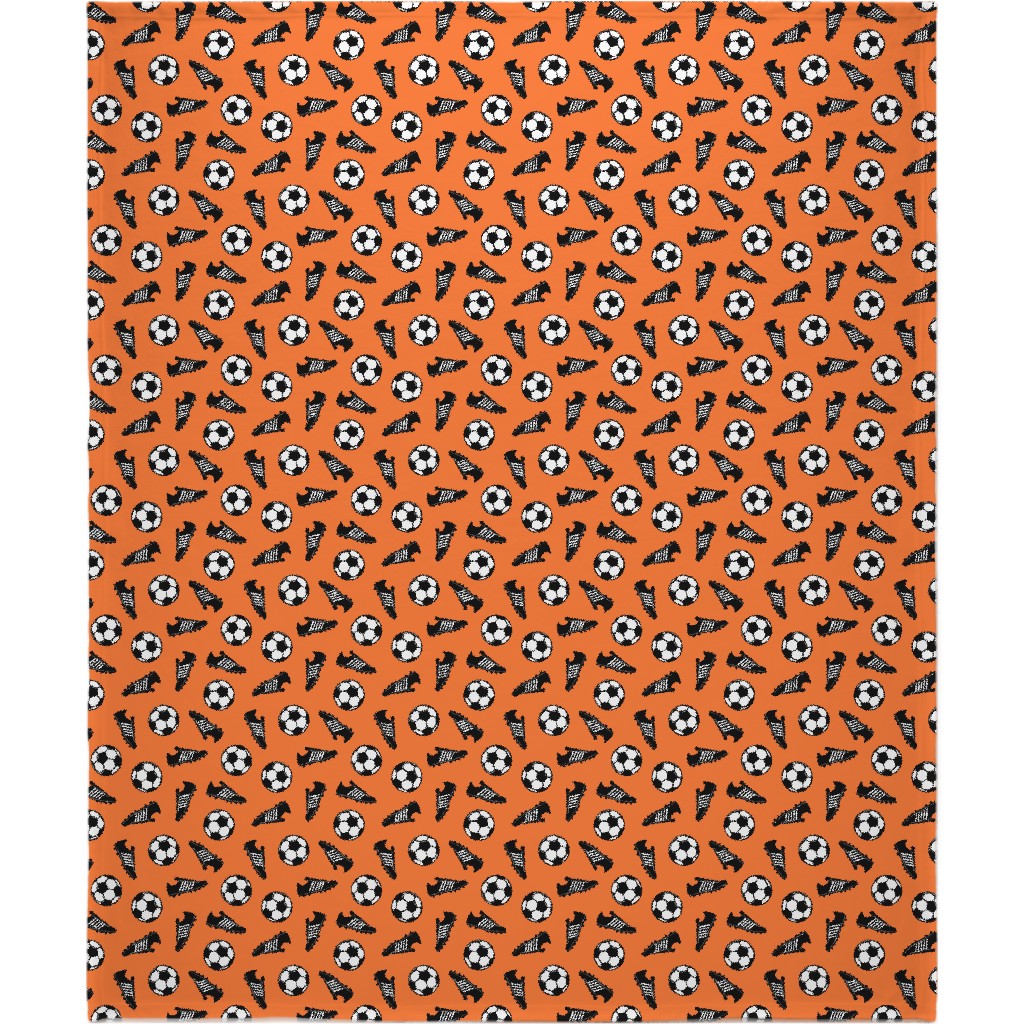 Soccer Balls and Cleats Blanket, Fleece, 50x60, Orange, Tawny