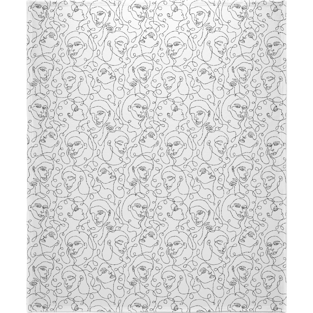 Hand Drawn Women Blanket, Fleece, 50x60, White, White