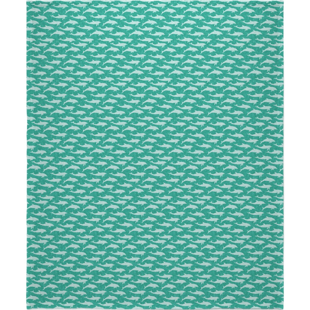 Dolphins Blanket, Fleece, 50x60, Green, Sea Glass