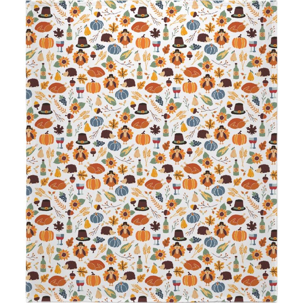 Thanksgiving - Multi on White Blanket, Fleece, 50x60, Multicolor