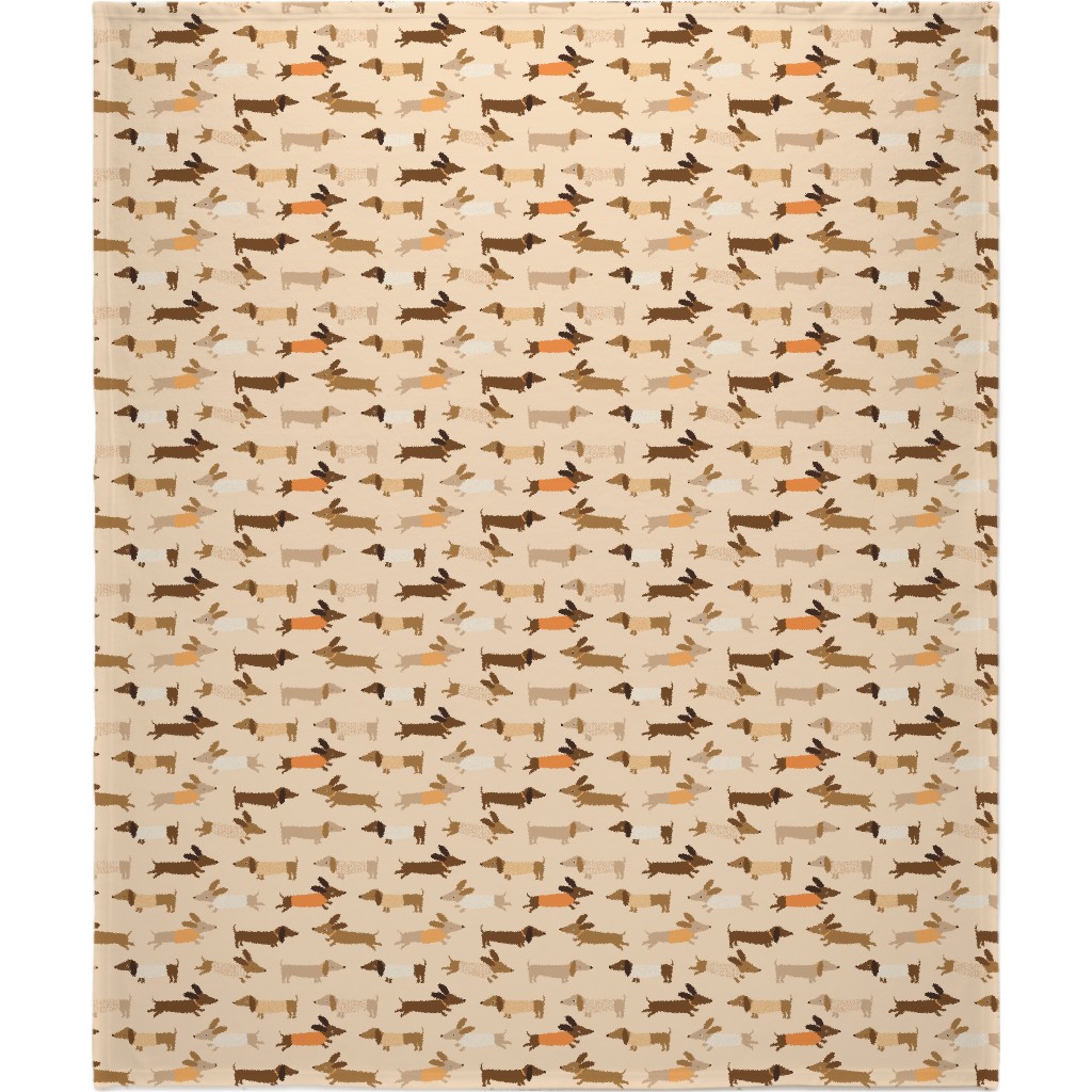 Daschunds Blanket, Plush Fleece, 50x60, Beige, Sand