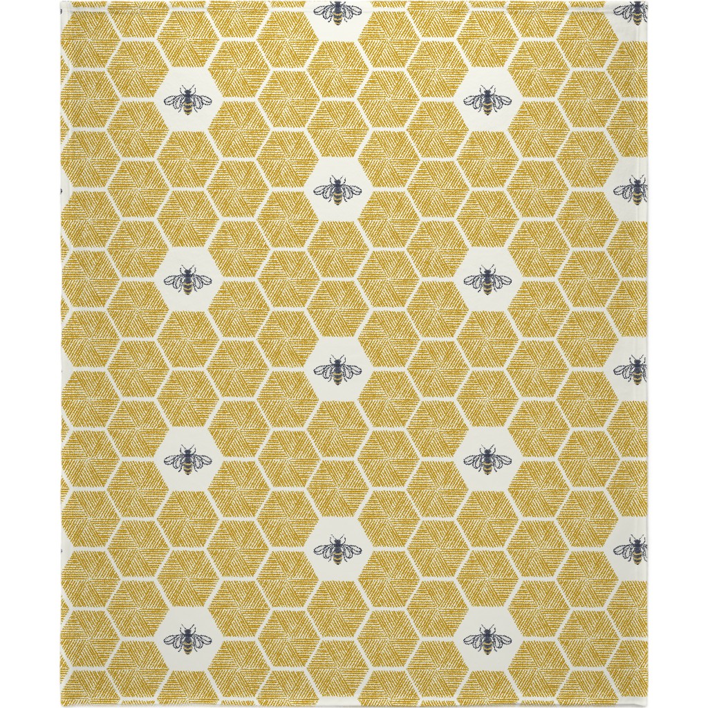 Bees & Honeycomb - Gold Blanket, Plush Fleece, 50x60, Yellow