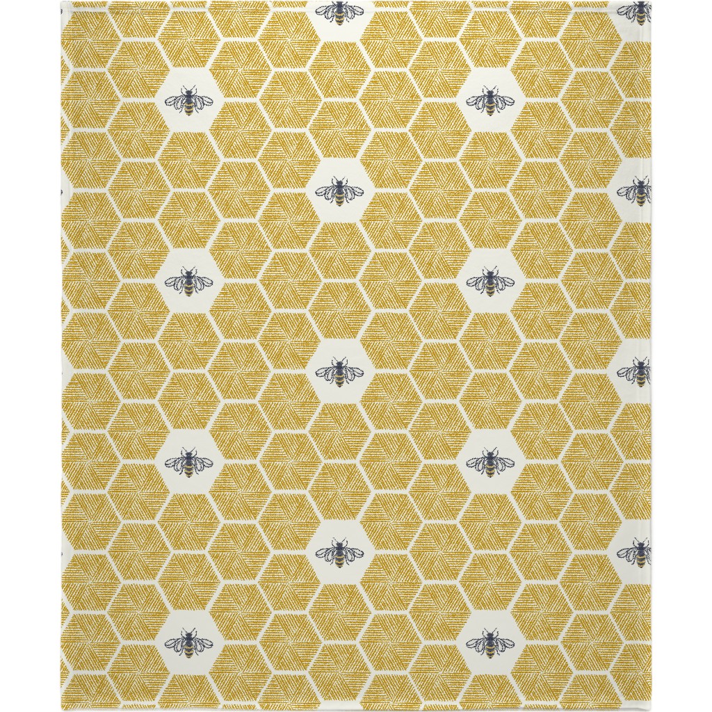 Bees & Honeycomb - Gold Blanket, Plush Fleece, 50x60, Yellow, Classic Yellow