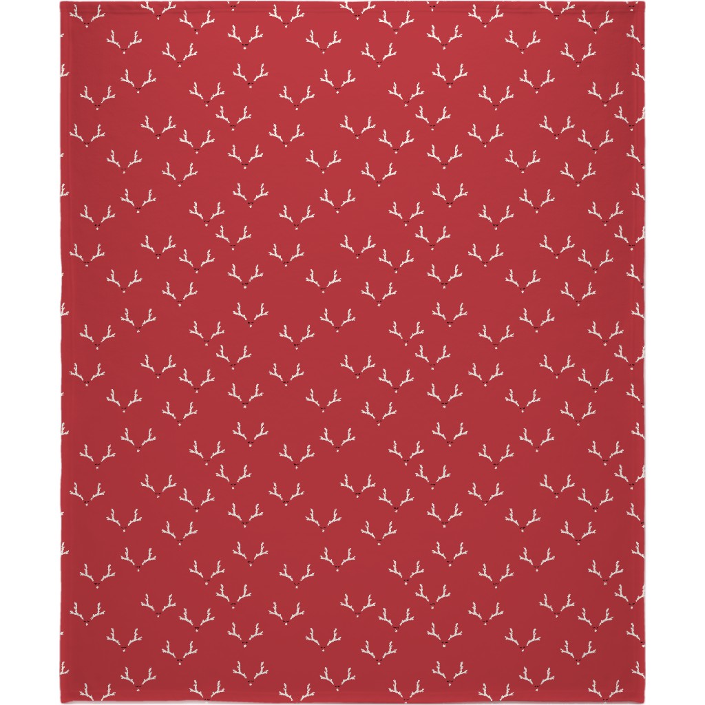 Christmas Reindeer Antlers - Red Blanket, Plush Fleece, 50x60, Red