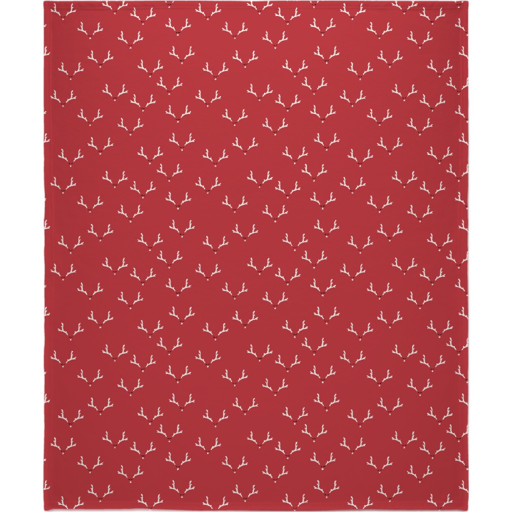 Christmas Reindeer Antlers - Red Blanket, Plush Fleece, 50x60, Red, Red