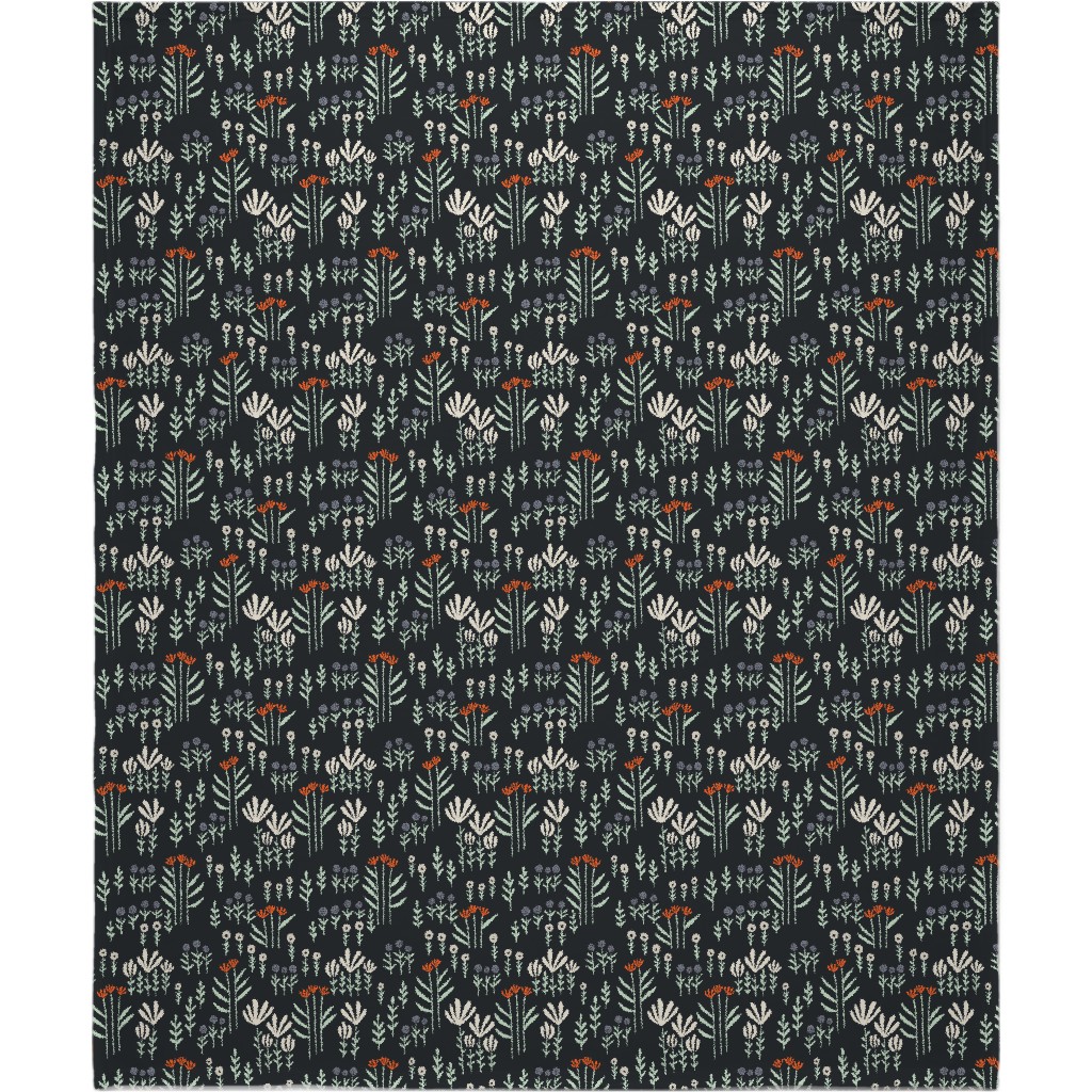 Delicate Floral - Orange and White Blanket, Plush Fleece, 50x60, Black, Black