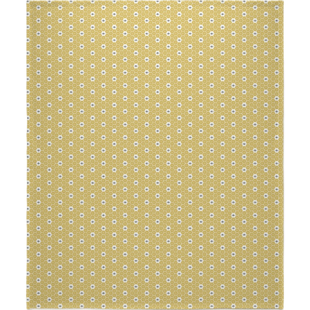 Bees Stitched Honeycomb - Gold Blanket, Plush Fleece, 50x60, Yellow