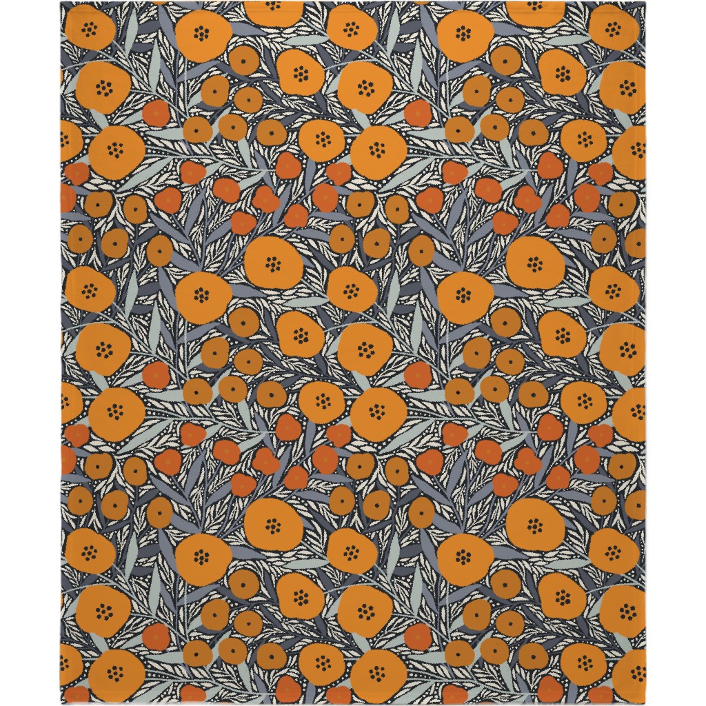 Eloise Floral - Orange Blanket, Plush Fleece, 50x60, Orange