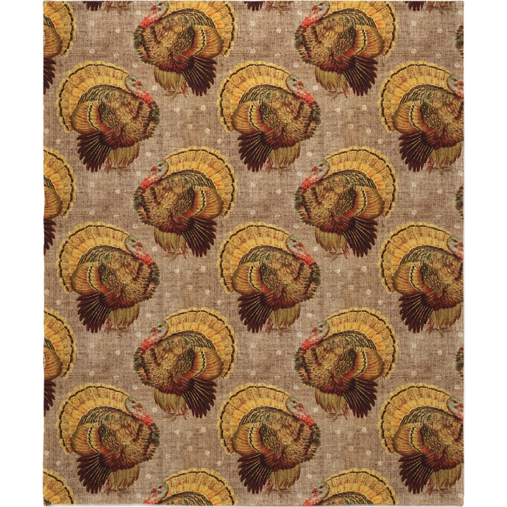 Vintage Turkey - Burlap Blanket, Plush Fleece, 50x60, Brown, Brown