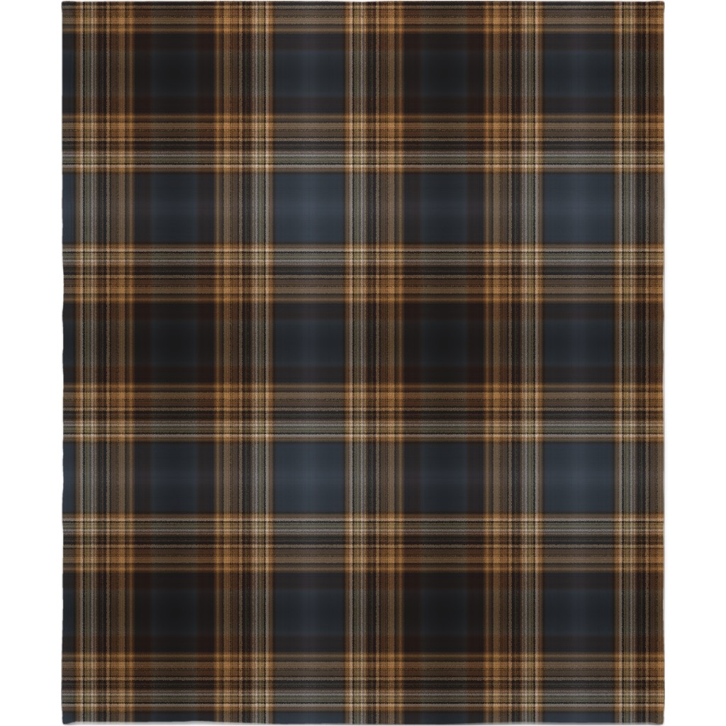 Fine Line Plaid - Dark Blue and Brown Blanket, Plush Fleece, 50x60, Brown