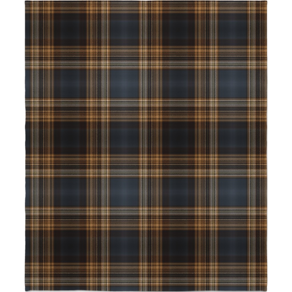 Fine Line Plaid - Dark Blue and Brown Blanket, Plush Fleece, 50x60, Brown, Brown