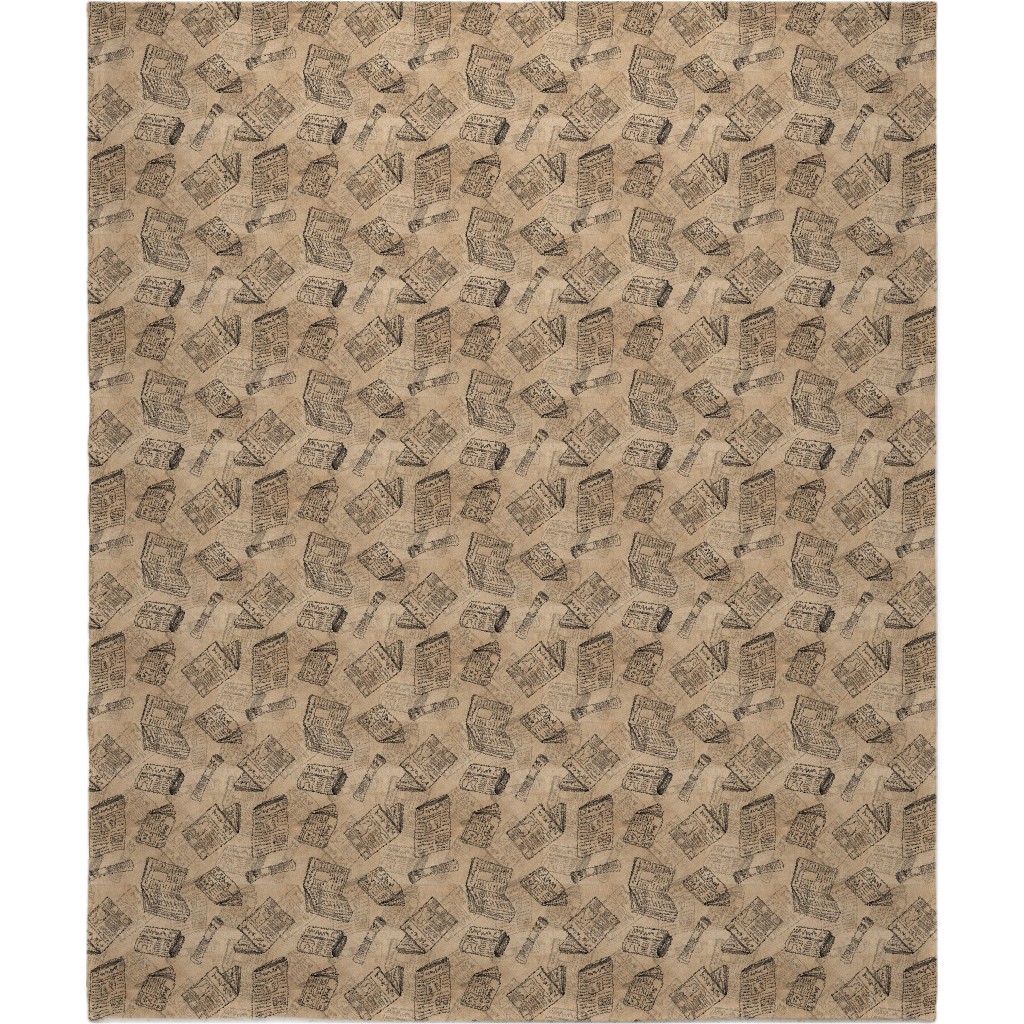 Newsprint Blanket, Plush Fleece, 50x60, Brown, Morning Latte