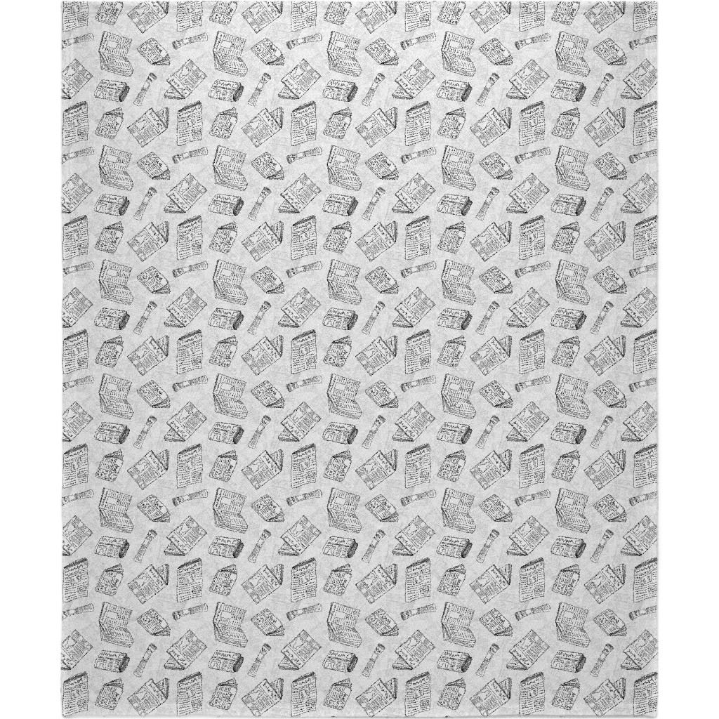 Newsprint Blanket, Plush Fleece, 50x60, White, Fog
