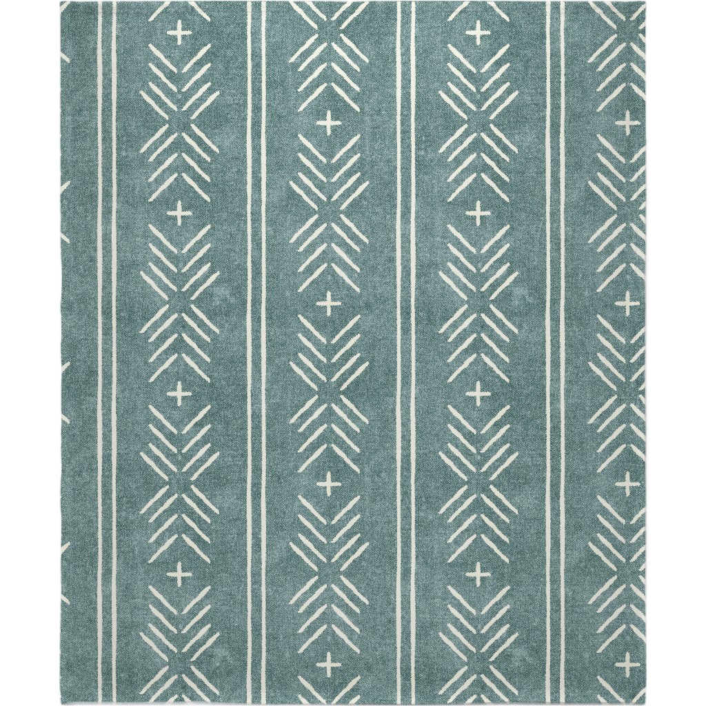 Mudcloth Arrows and Stripes - Dusty Blue Blanket, Plush Fleece, 50x60, Blue