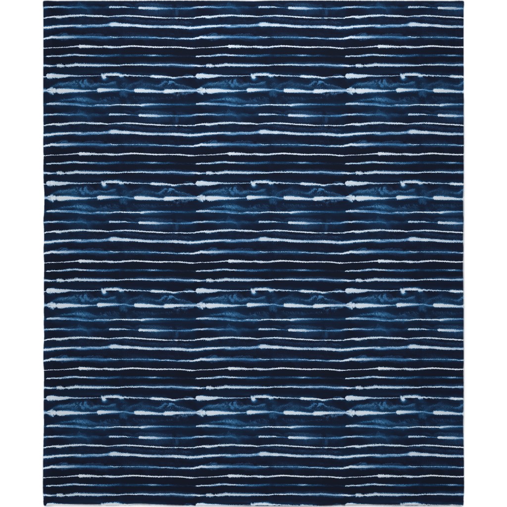 Ikat Watercolor Stripes - Navy Blanket, Plush Fleece, 50x60, Blue, True Blue