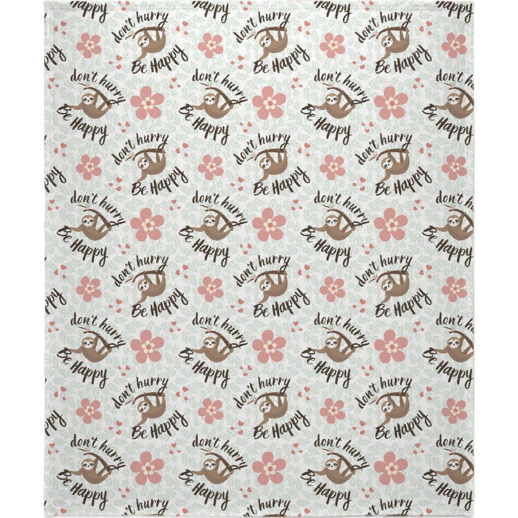 Don't Hurry Be Happy - Beige & Brown Blanket, Plush Fleece, 50x60, Beige, Pearl