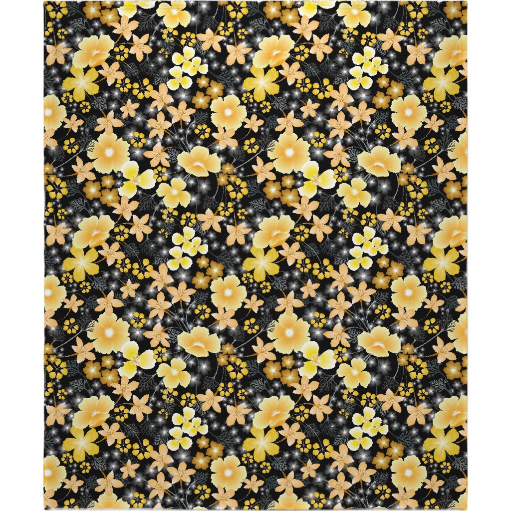 Thicket Floral - Yellow Blanket, Plush Fleece, 50x60, Yellow