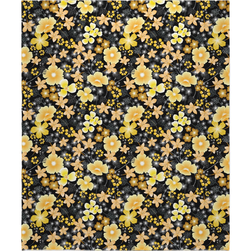 Thicket Floral - Yellow Blanket, Plush Fleece, 50x60, Yellow, Classic Yellow