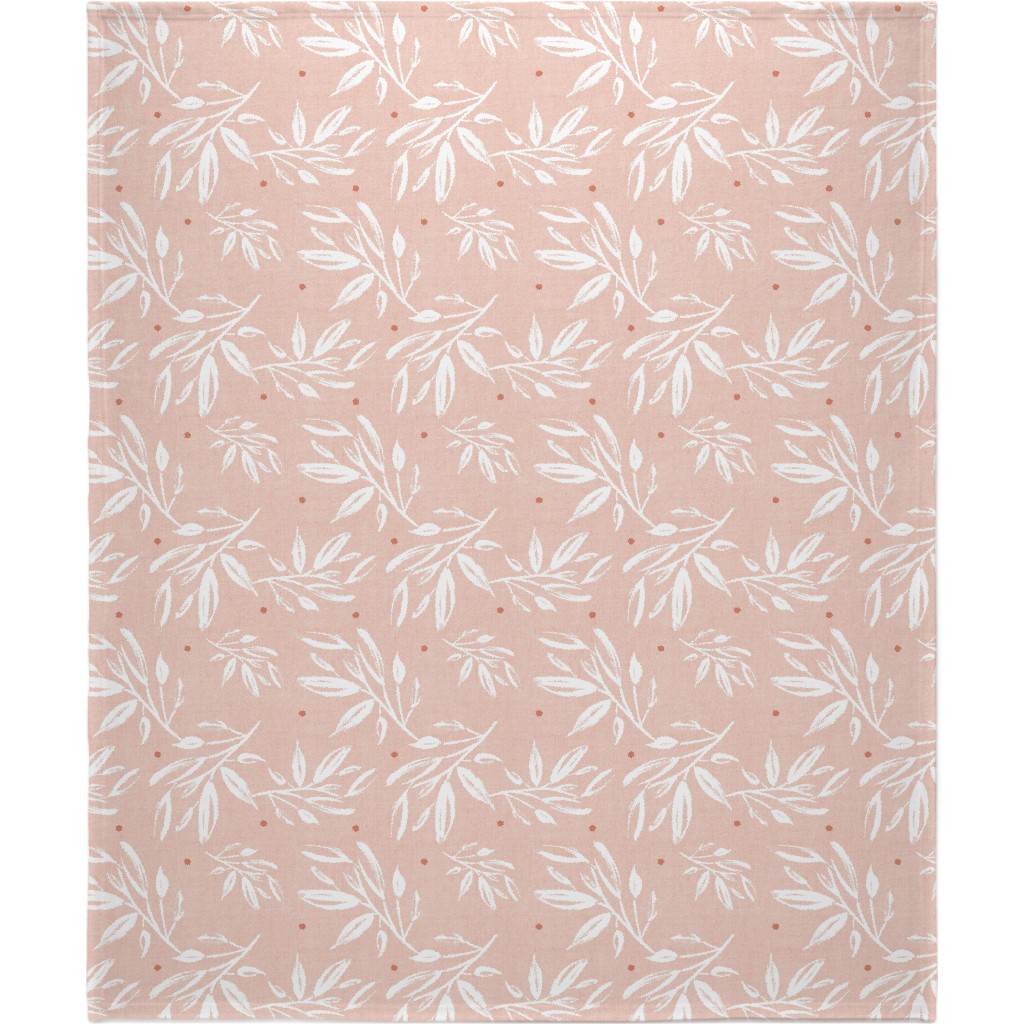 Zen Botanical Leaves - Blush Pink Blanket, Plush Fleece, 50x60, Pink