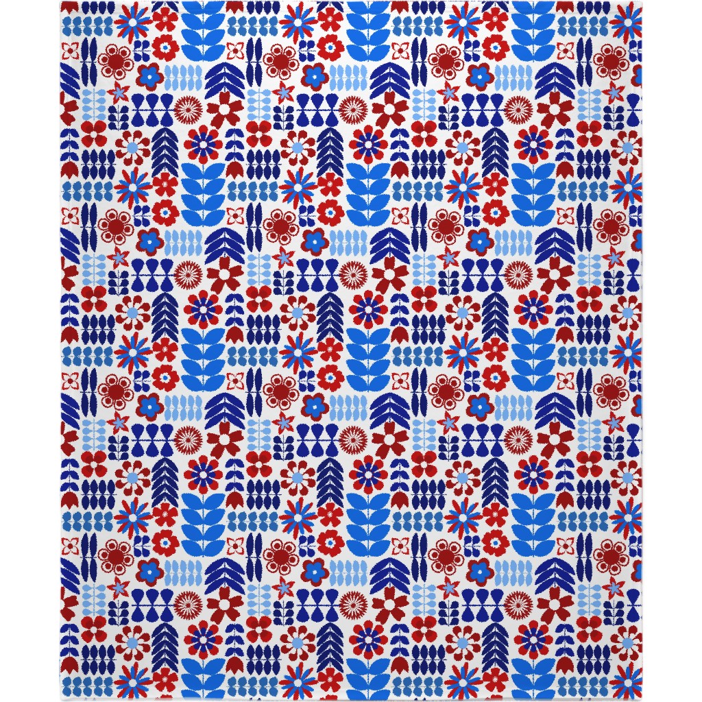 Patriotic Flowers - Red, White and Blue Blanket, Plush Fleece, 50x60, Multicolor