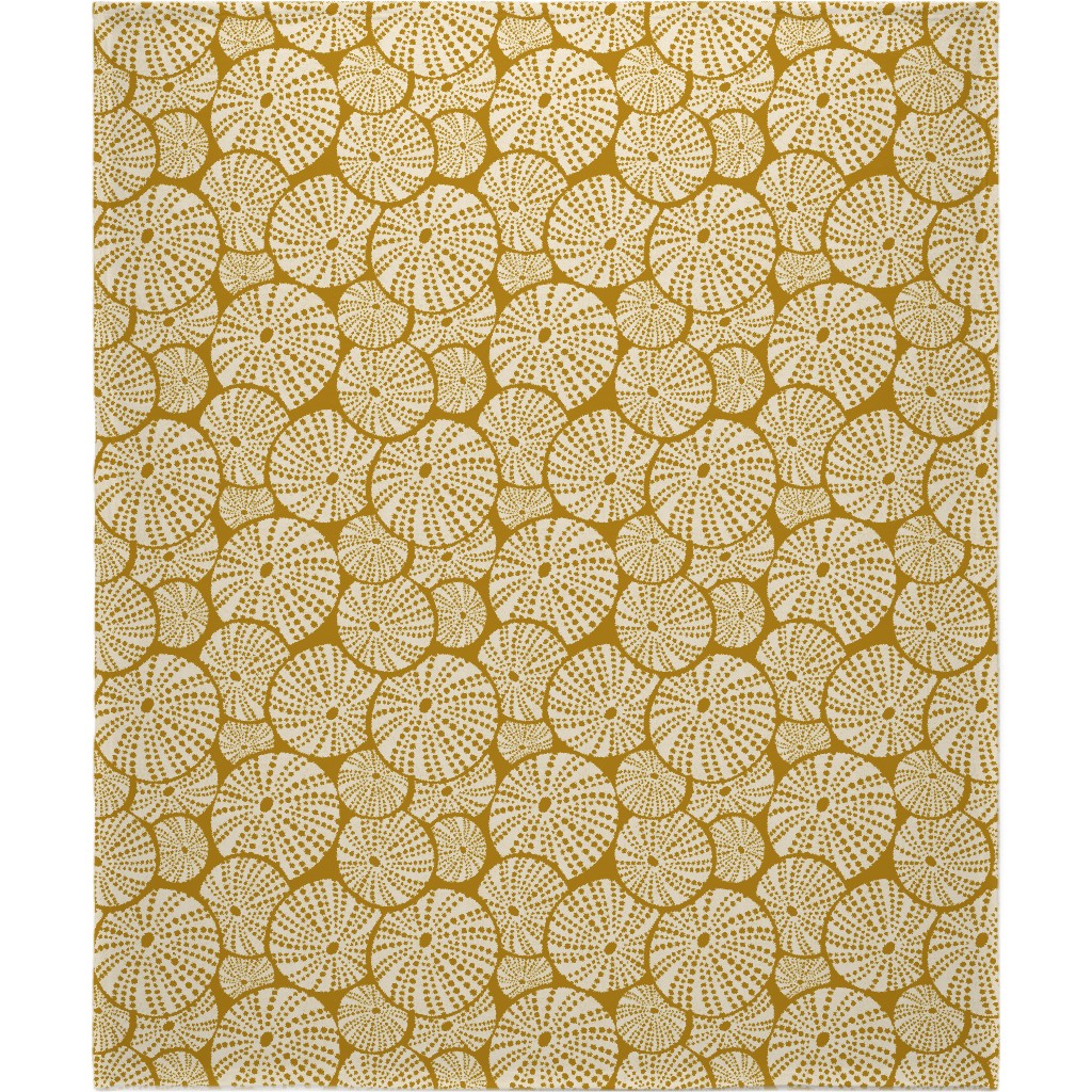 Bed of Nautical Sea Urchins - Ivory on Golden Yellow Blanket, Plush Fleece, 50x60, Yellow