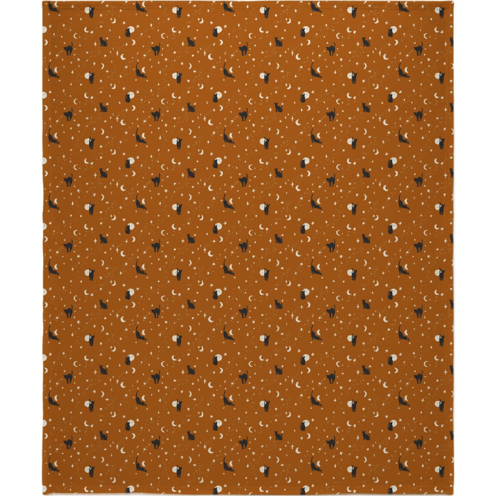 Black Cats - Burnt Orange Blanket, Plush Fleece, 50x60, Orange, Orange