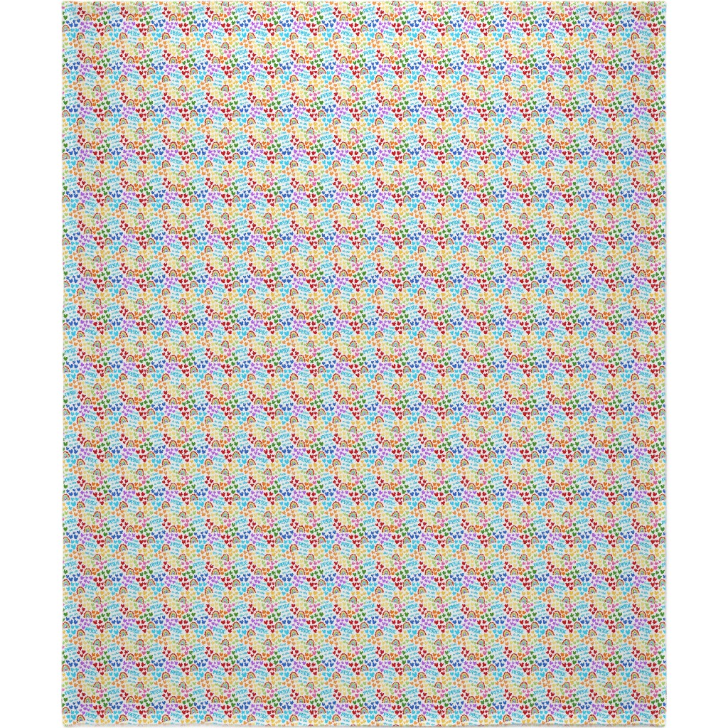 Have Pride in Who You Are Rainbows and Hearts Blanket, Plush Fleece, 50x60, Multicolor, White