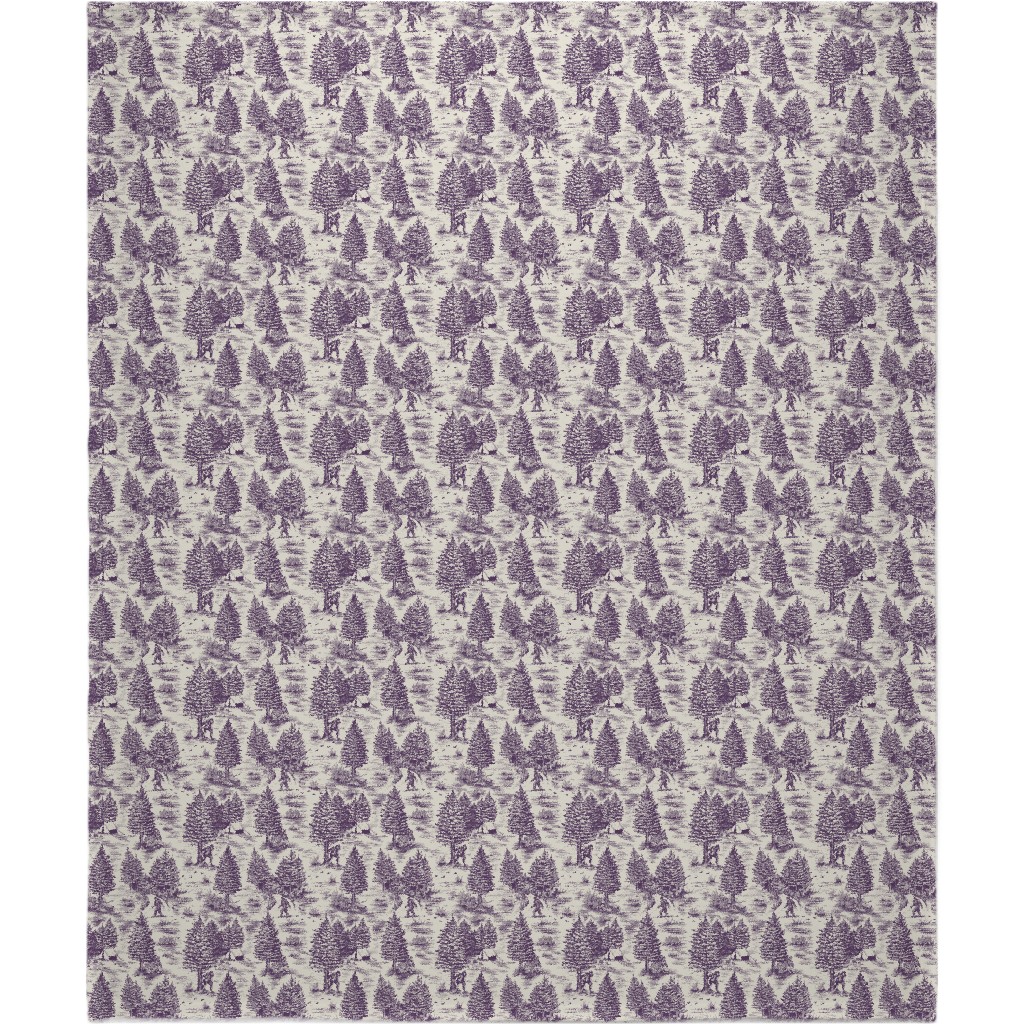 Bigfoot Sasquatch Toile De Jouy Blanket, Plush Fleece, 50x60, Purple