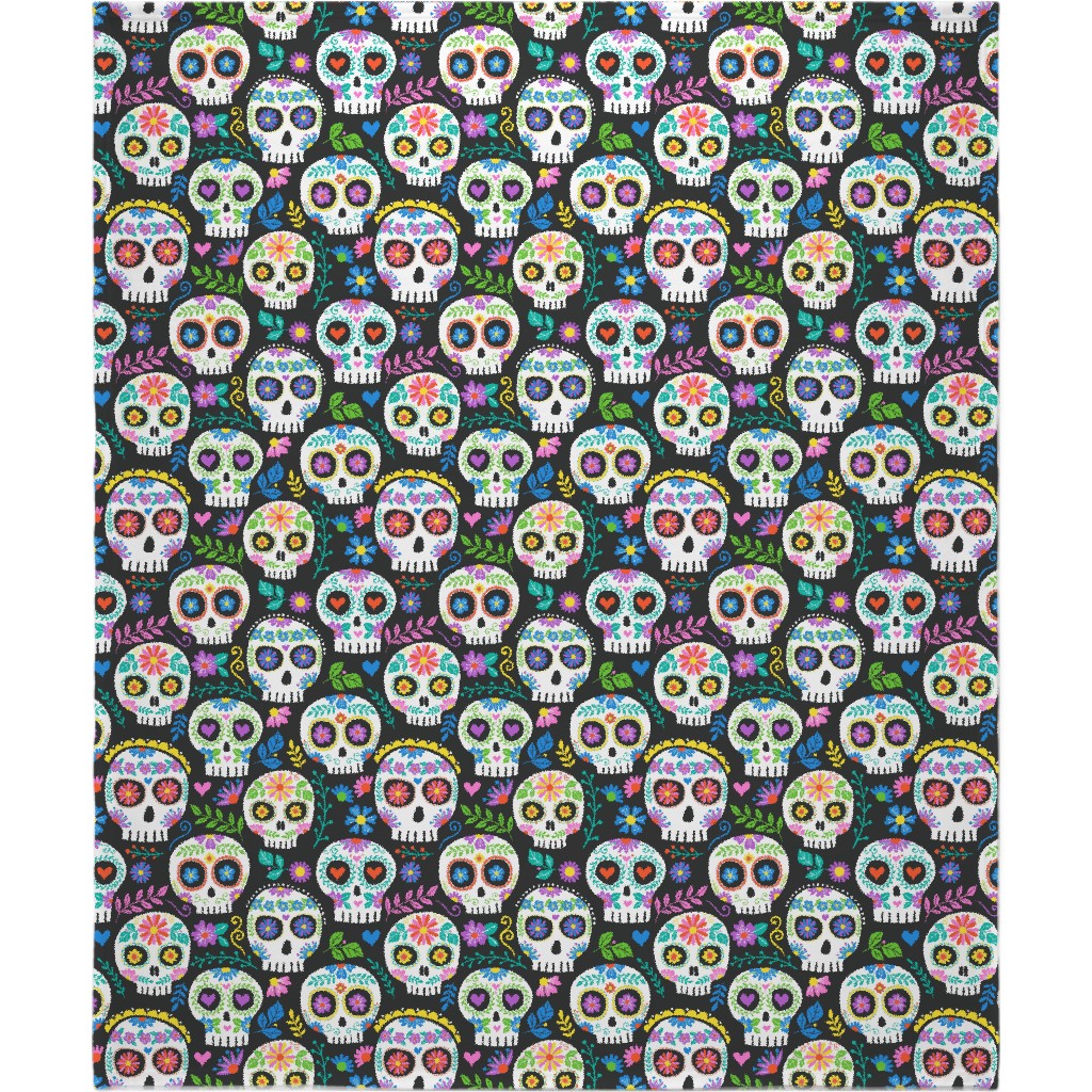Floral Skull - Multi Blanket, Plush Fleece, 50x60, Multicolor