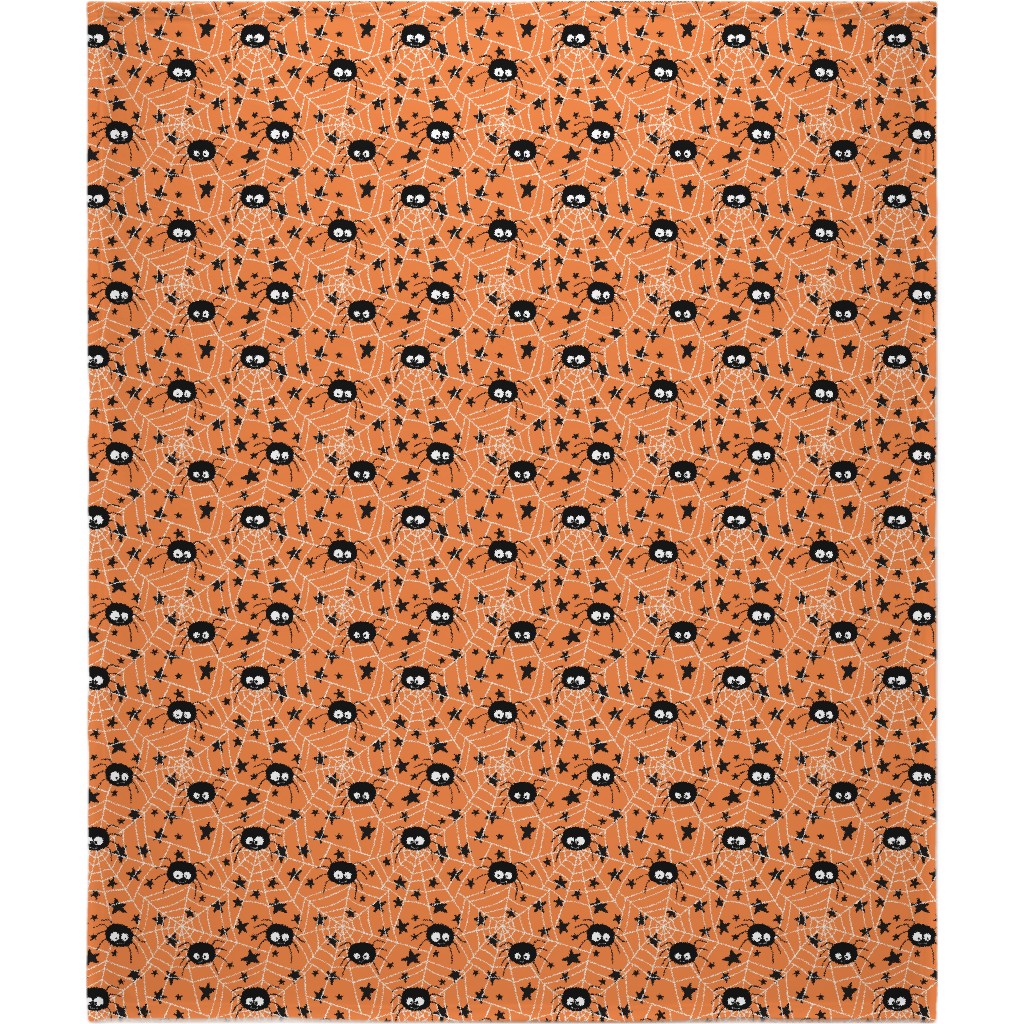 Cute Hand-Drawn Spider Halloween - Orange Blanket, Plush Fleece, 50x60, Orange