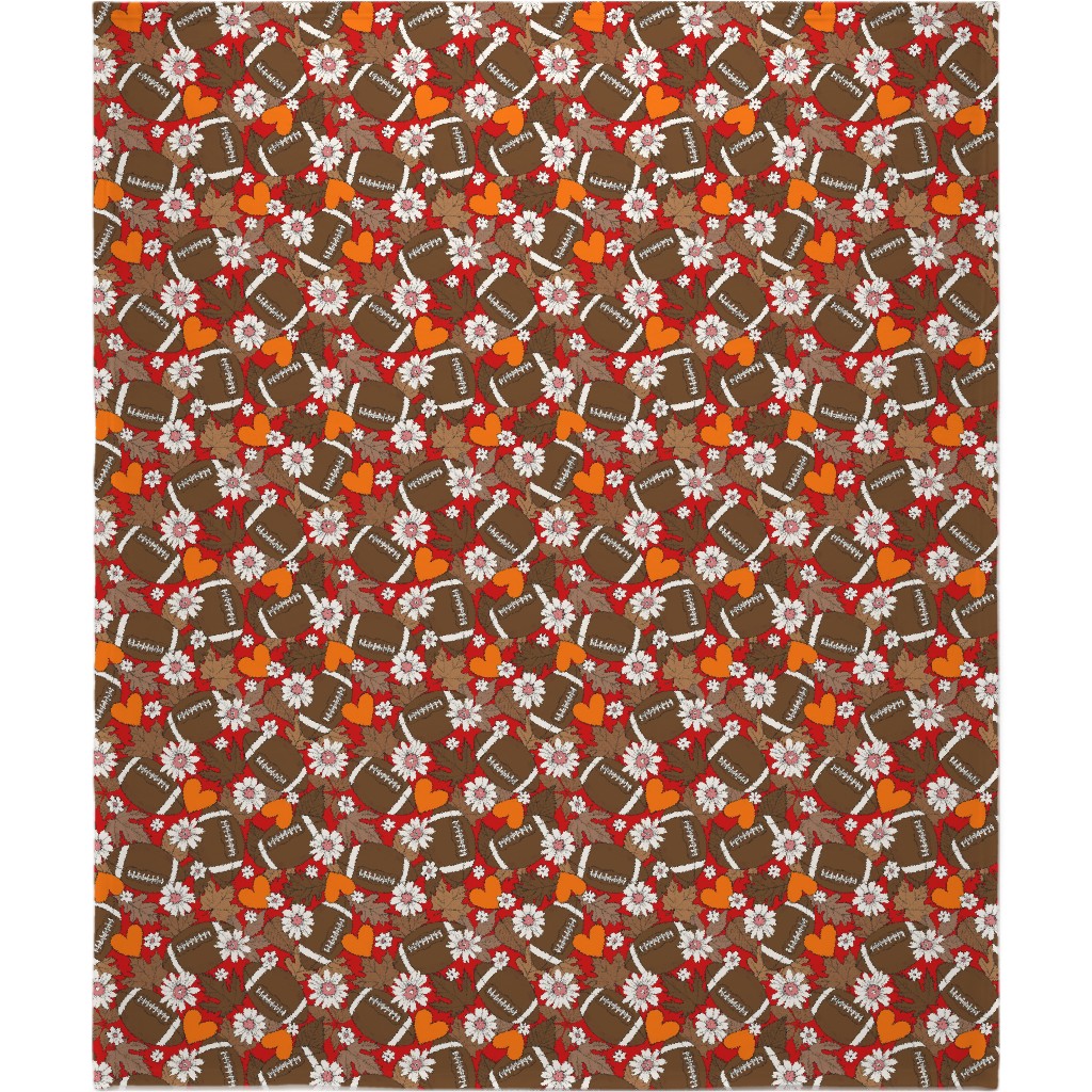 Football Fall and Florals Blanket, Plush Fleece, 50x60, Red, Ruby