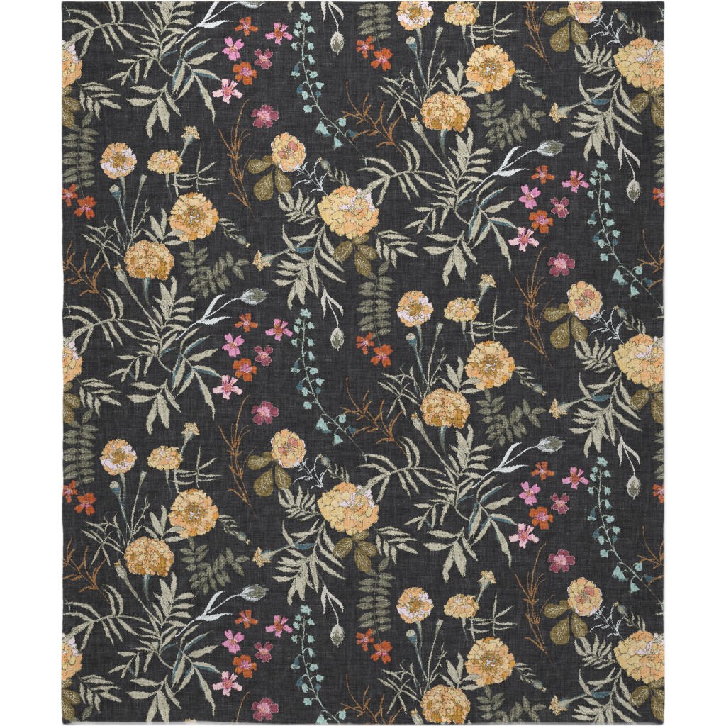 Marigold Love - Black Blanket, Plush Fleece, 50x60, Black, Black