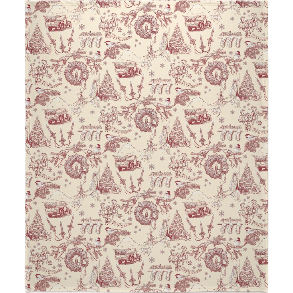 Holiday Traditions Toile - Red on Cream Blanket, Plush Fleece, 50x60, Red, Red