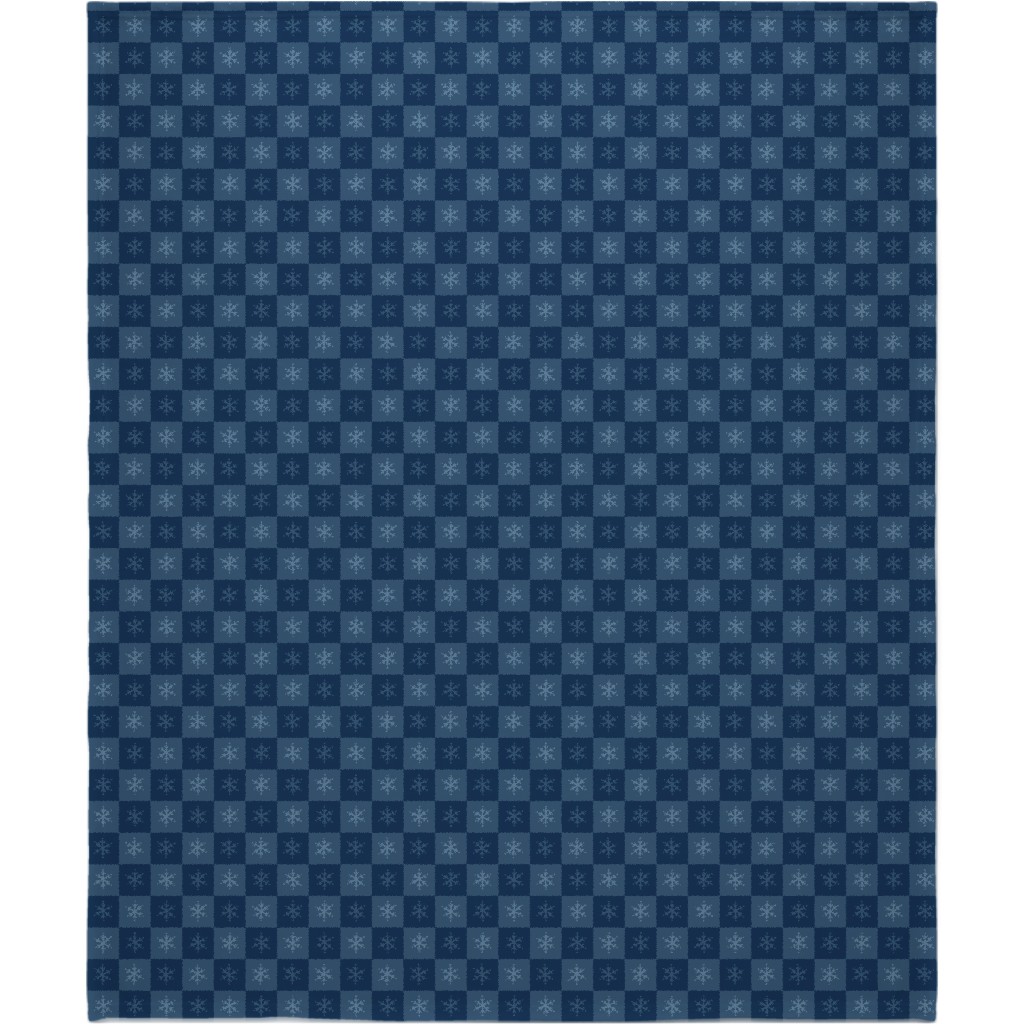 Scandi Cozy Winter Checkered Blue Snowflake Blanket, Plush Fleece, 50x60, Blue