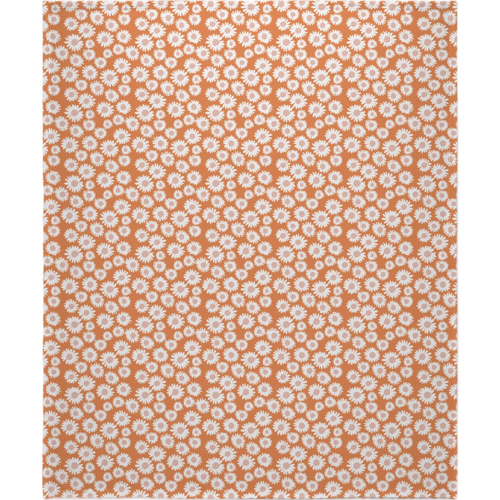 Boho Daisies - Flowers - Muted Orange and Blush Blanket, Plush Fleece, 50x60, Orange