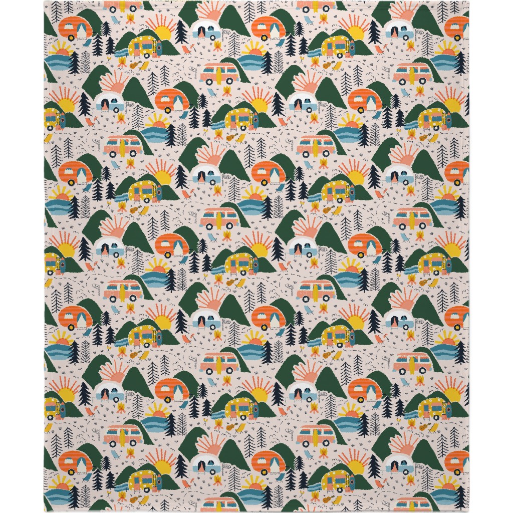 Camping Blanket, Plush Fleece, 50x60, Multicolor