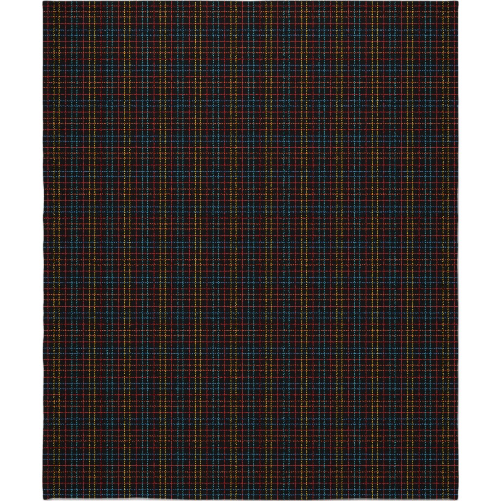 Grid Plaid - Dark Multi Blanket, Plush Fleece, 50x60, Black