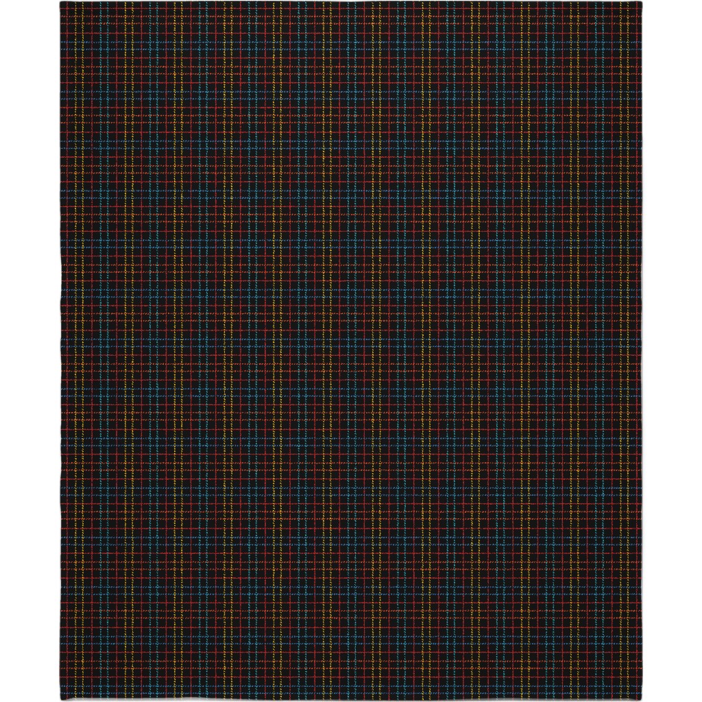 Grid Plaid - Dark Multi Blanket, Plush Fleece, 50x60, Black, Black