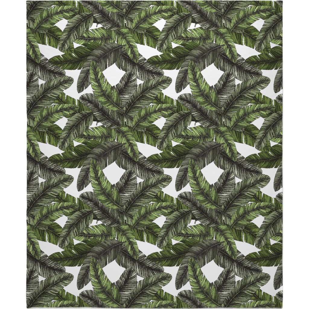 Tropical Palm Leaves - Green Blanket, Plush Fleece, 50x60, Green