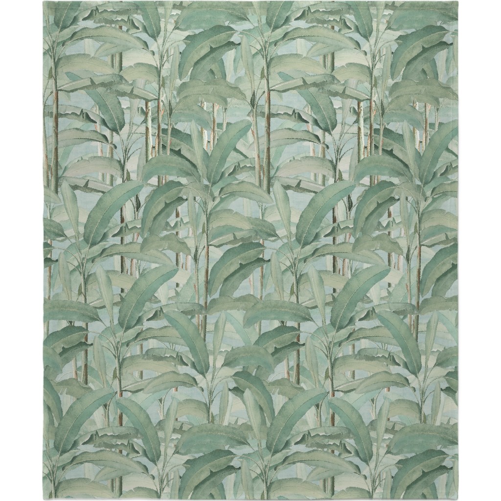 Lush Tropical Leaves Blanket, Plush Fleece, 50x60, Green, Classic Green